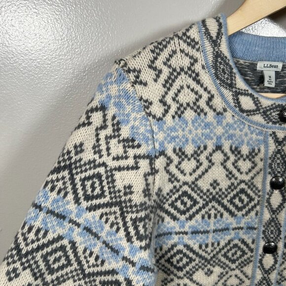 L.L. Bean Nordic Sweater Womens Size Medium Lambs Wool Fair Isle Icelandic Blue - Picture 4 of 10